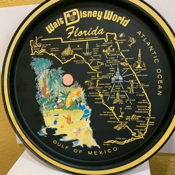 Disney Other - Vintage Walt Disney Florida Map Souvenir Metal Tray Mickey,Donald,Pooh Etc
